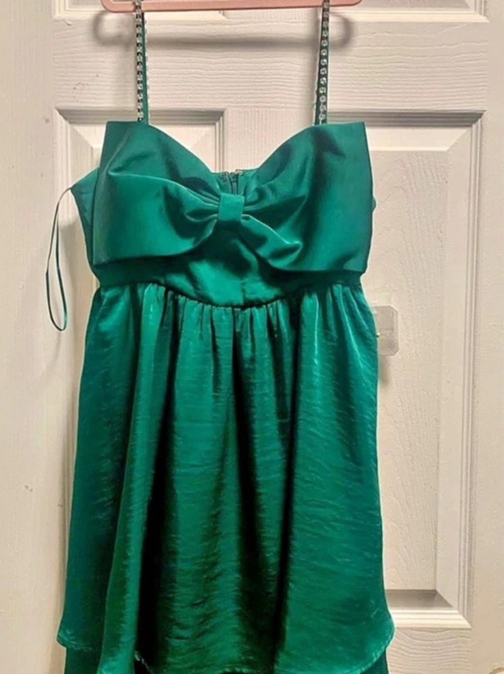 Self-Portrait Green Satin Bow Mini Dress